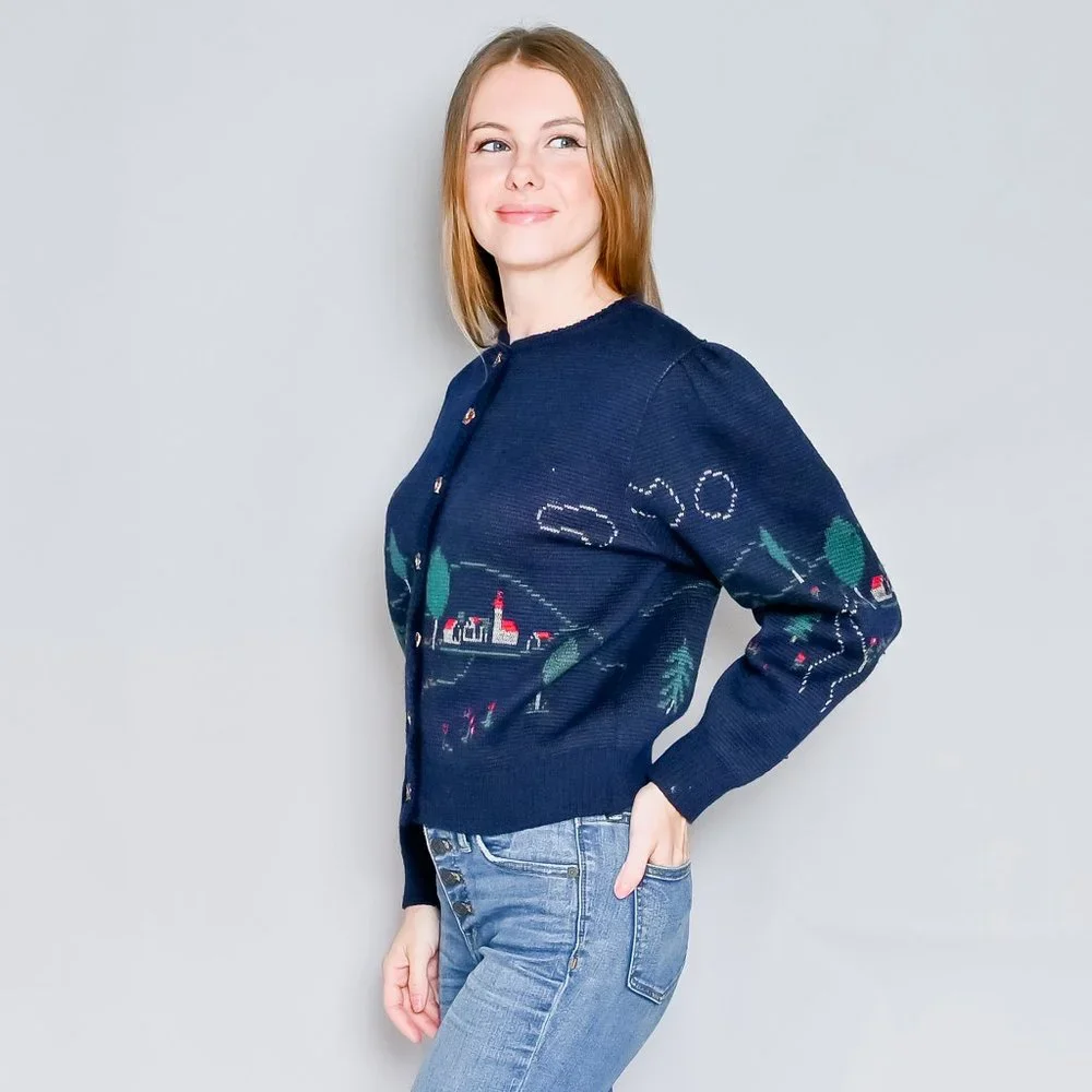 592. VINTAGE Silber-Distel Trachten Austrian Village Wool Cardigan XS-L - Picture 6 of 13